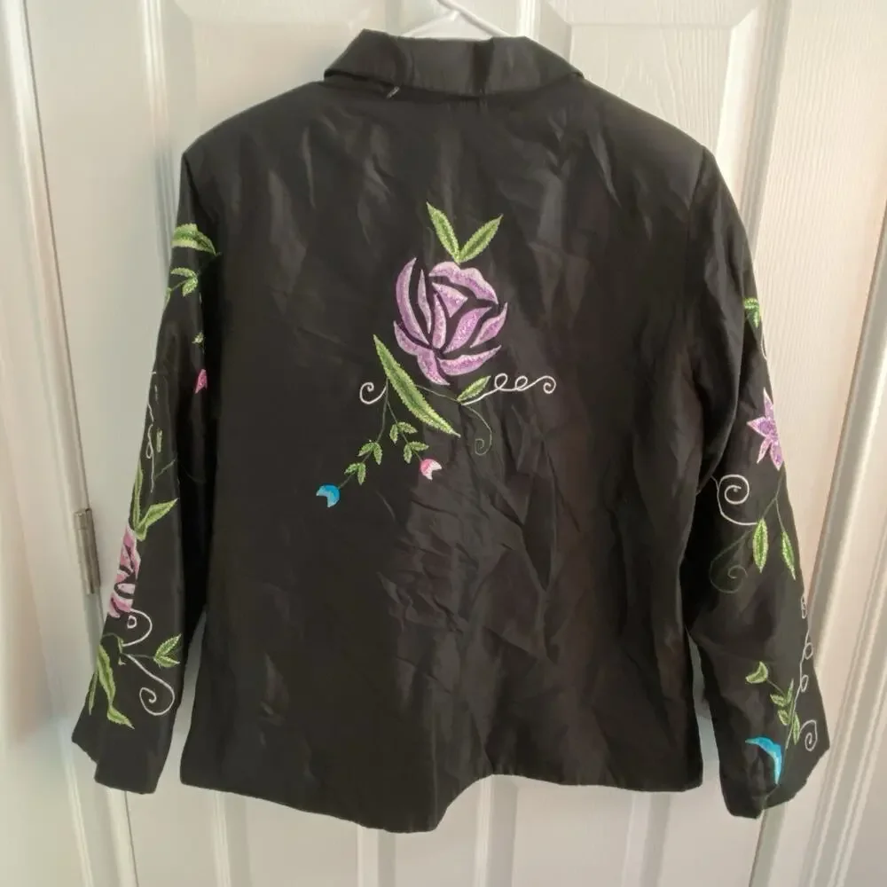 Vintage Silk Jacket Womens Large Floral Blutique Blazer Beaded Lined Buttons - Picture 4 of 7